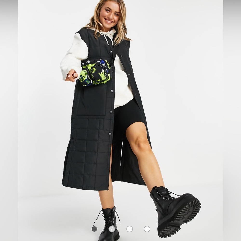 Monki Long Quilted Vest in Black